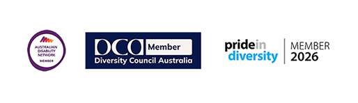 Logos for Australian Network on Disability; Diversity Council Australia; Pride in Diversity Member 2026.