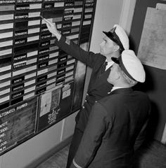 Arrivals and departures board, Brisbane airport, 1954.