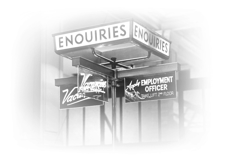 General Post Office vacancy sign, main hall, 1956.