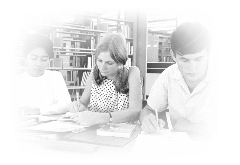 Students studying in the library of the Australian National University, Canberra, 1968.