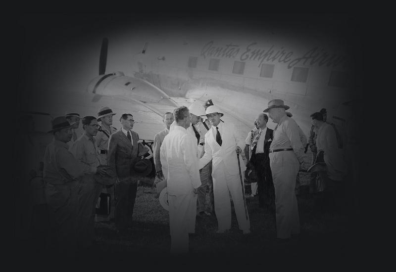 People gathered in front of a Qantas Airways aircraft