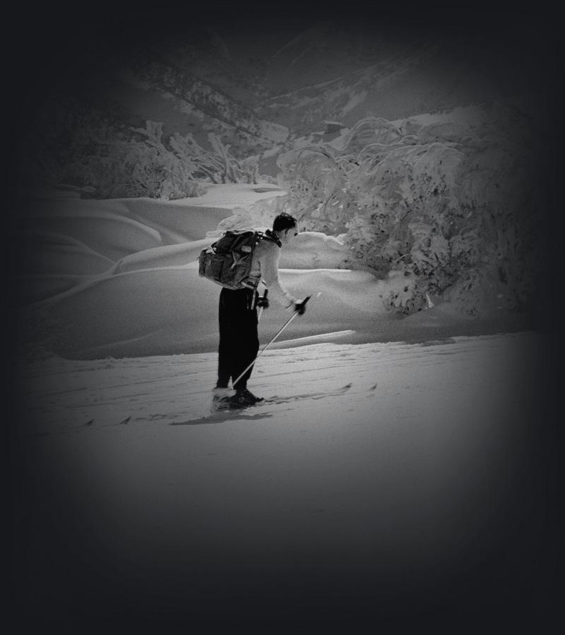 Skiing party touring the Victorian snowfields near Mt Hotham, 1957.
