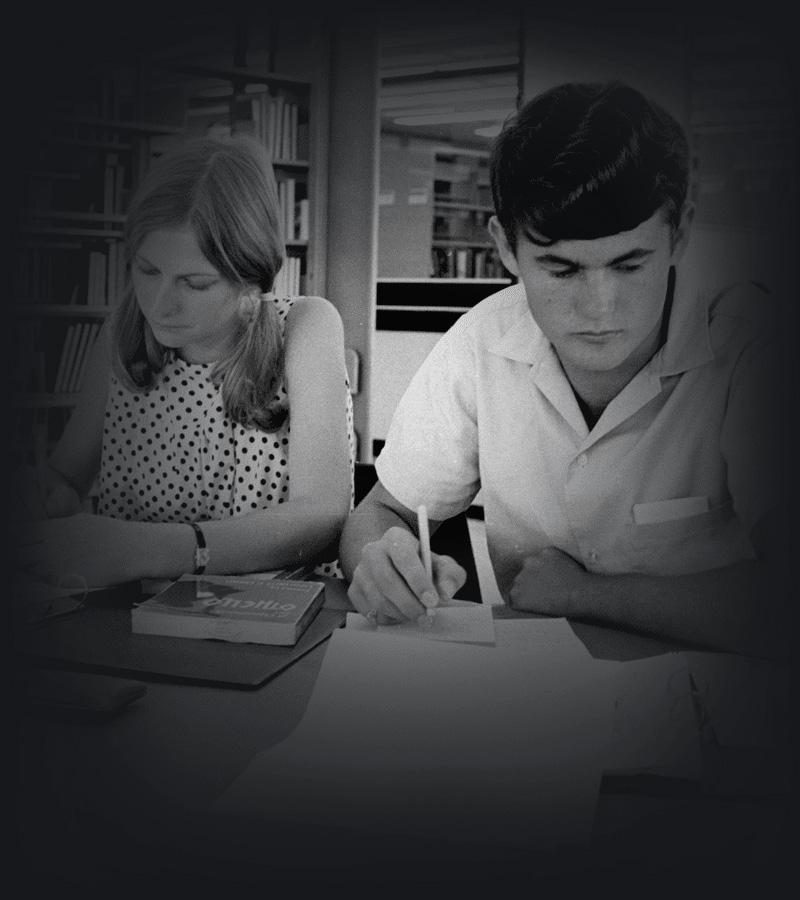 Students studying in the library of the Australian National University, Canberra, 1968.