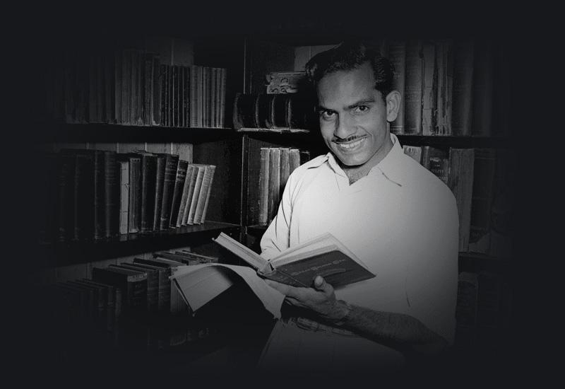 Yash Pal Bori browsing through books in the Library of the Methodist King's College, 1955.