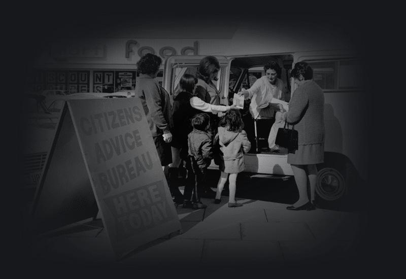 Mobile Citizens Advice Bureau in the streets of Perth, 1971.