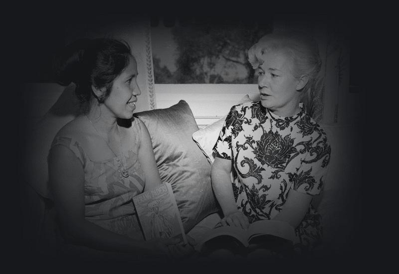Bettina Gorton entertaining a visitor, 1968.