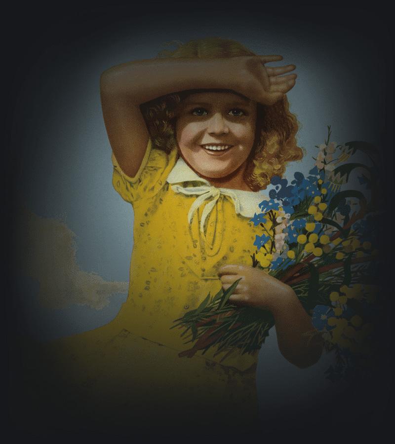 An artwork of a girl carrying desert wild flowers.