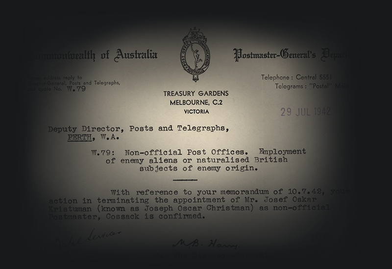 From the Postmaster-General's Department on employment of enemy aliens