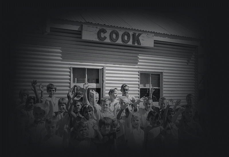 Schoolchildren wave goodbye to the Indian Pacific during a stop on its inaugural run 1970.