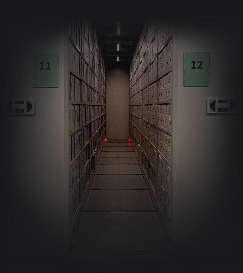 View between compactus shelves.