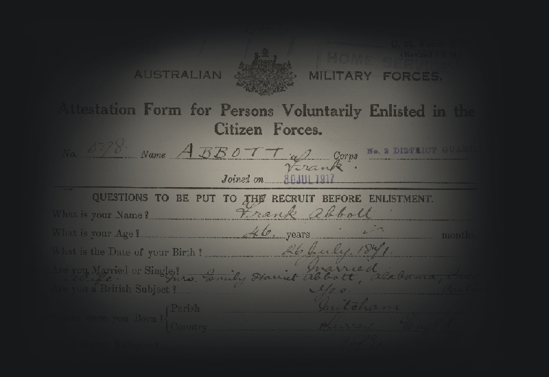 Attestation form for persons voluntarily enlisted in the Citizens Forces.