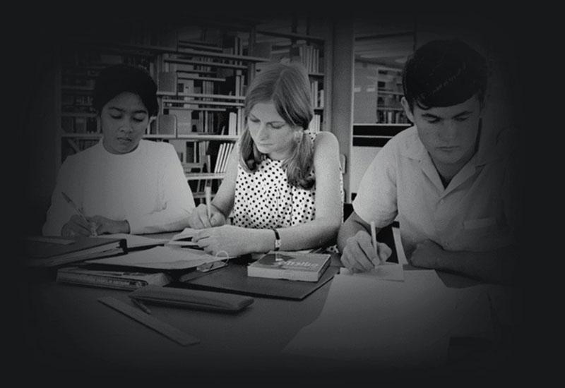 Students studying in the library of the Australian National University, Canberra, 1968.
