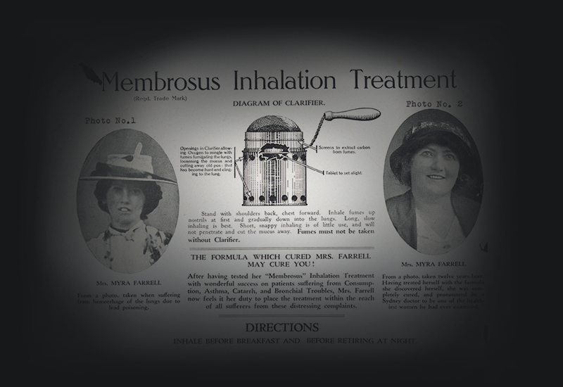 Membrosus inhalation treatment pamphlet, about 1930. 