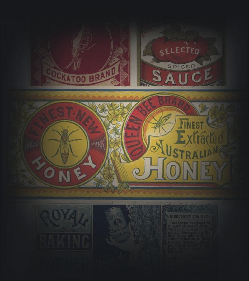 Trademarks: tomato sauce, Finest extracted Australian honey, Royal Baking Powder.