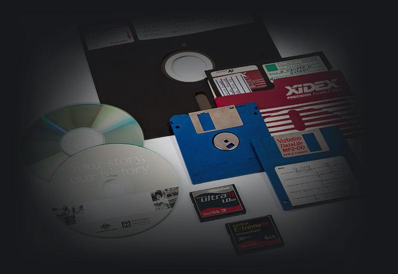 Recording media, various sized magnetic computer discs, CDs and Compact Flash cards.