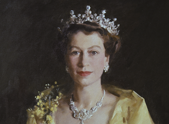 The iconic wattle portrait of Queen Elizabeth II. 