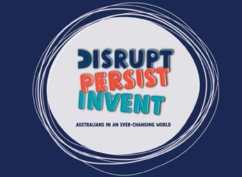 Disrupt Persist Invent logo. 