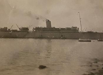 The Asturias anchored at Aden on its way to Australia, 27 July 1948.