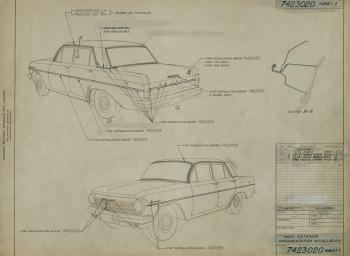 Drawing of a 1962 Holden - Body exterior ornamentation installation.