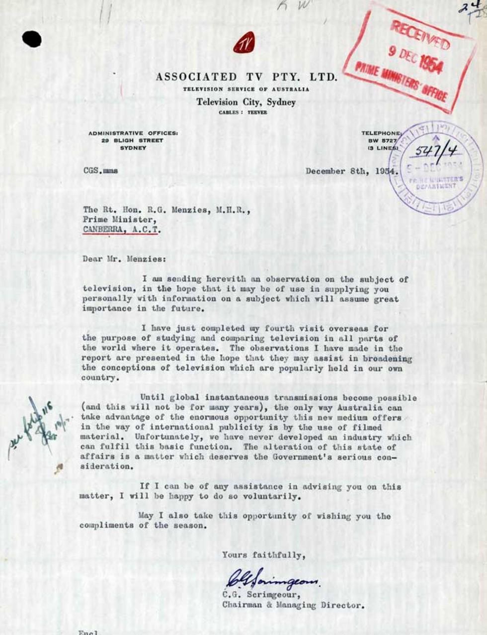 Letter to Prime Minister Menzies