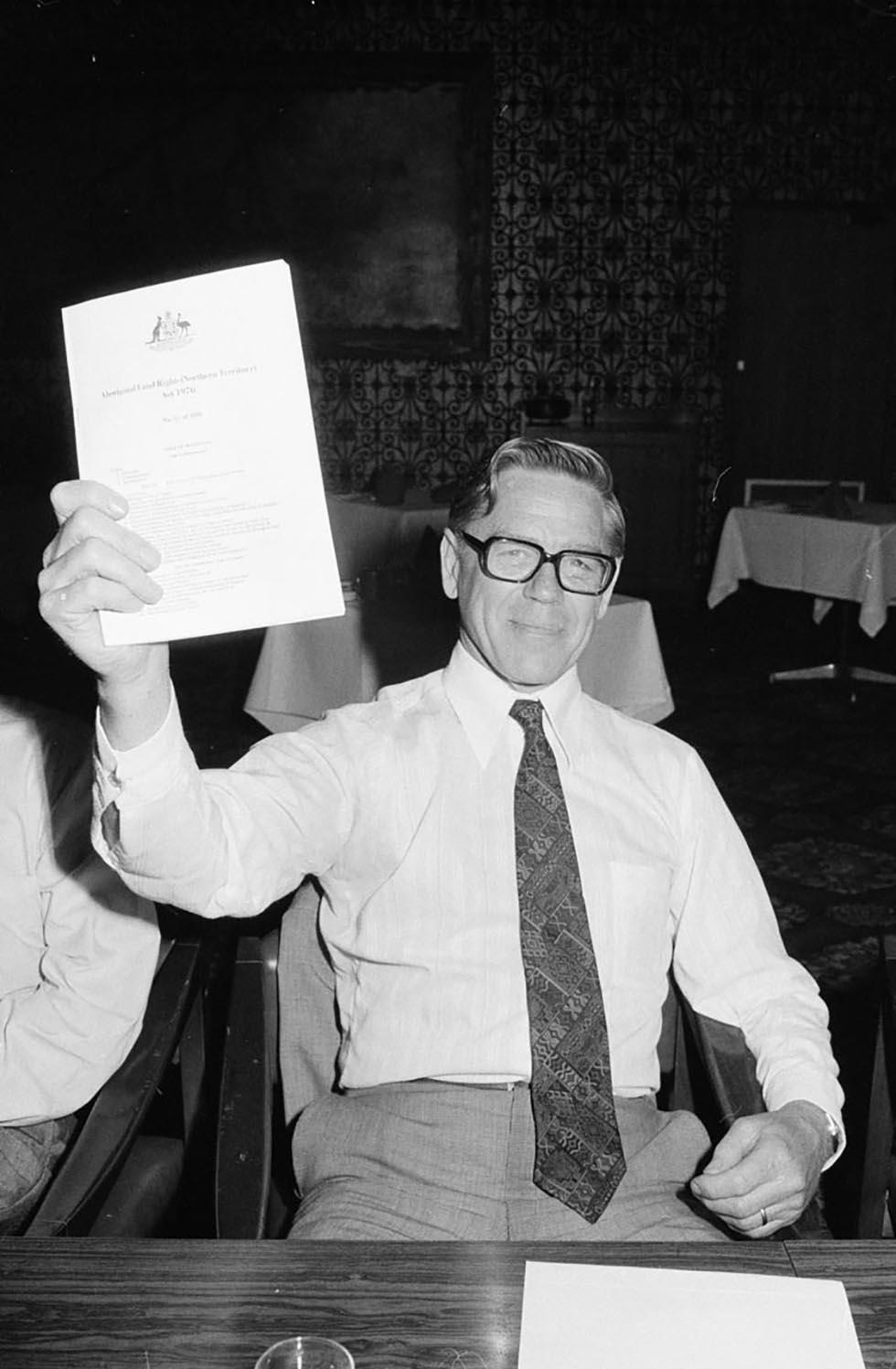 Barrie Dexter with a copy of the Aboriginal Land Rights (Northern Territory) Act