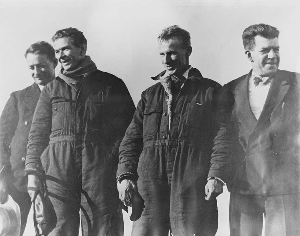 Sir Charles Kingsford Smith (pilot), John Warner (radio operator), Charles Ulm (copilot) and Captain Harry Lyon (navigator).