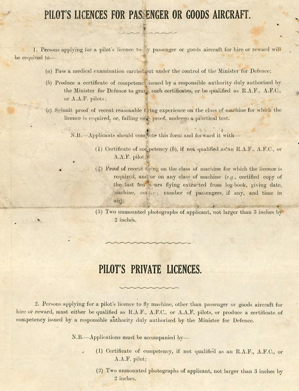 Application for pilot's licence