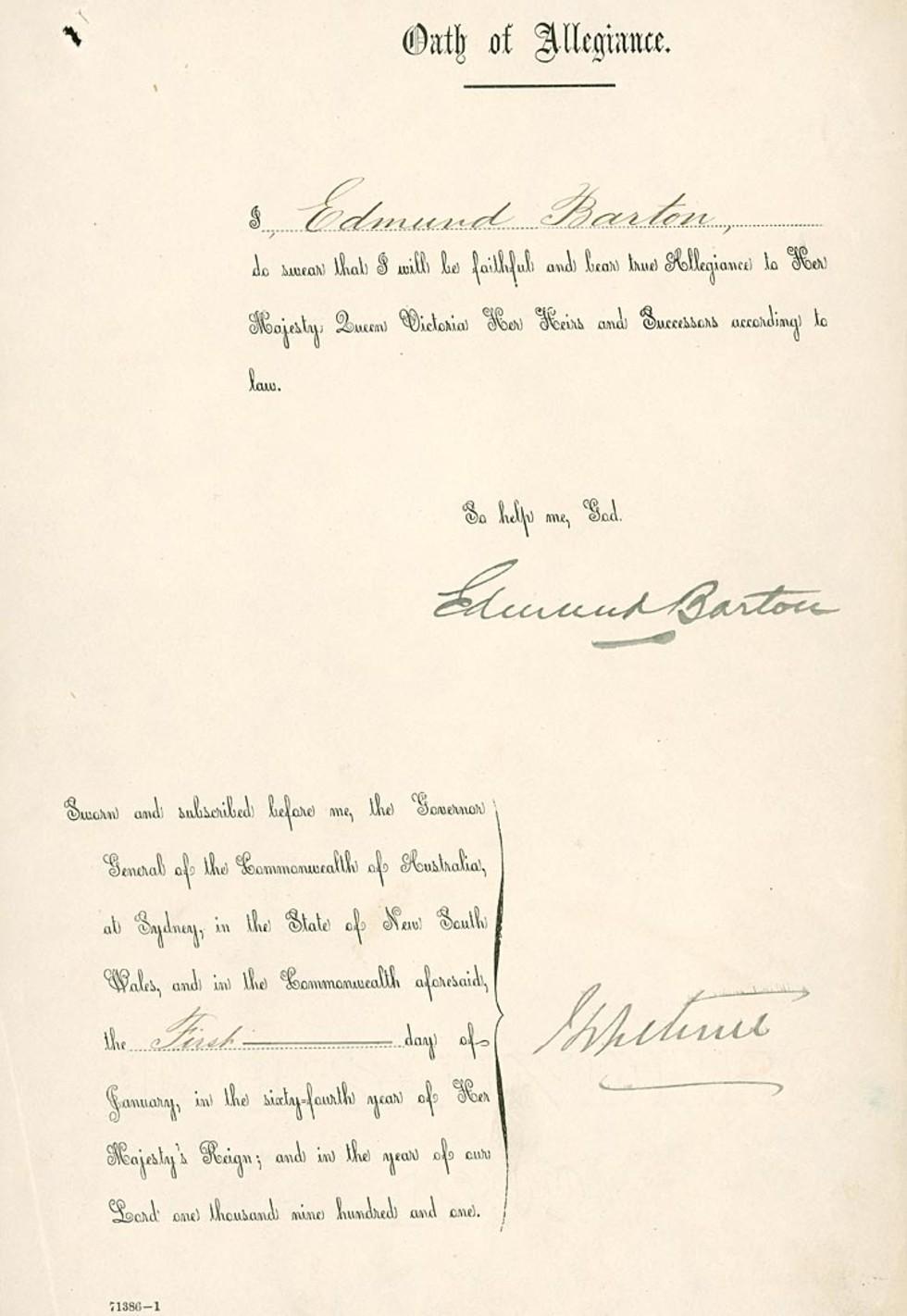 Prime Minister Edmund Barton's Oath of Allegiance