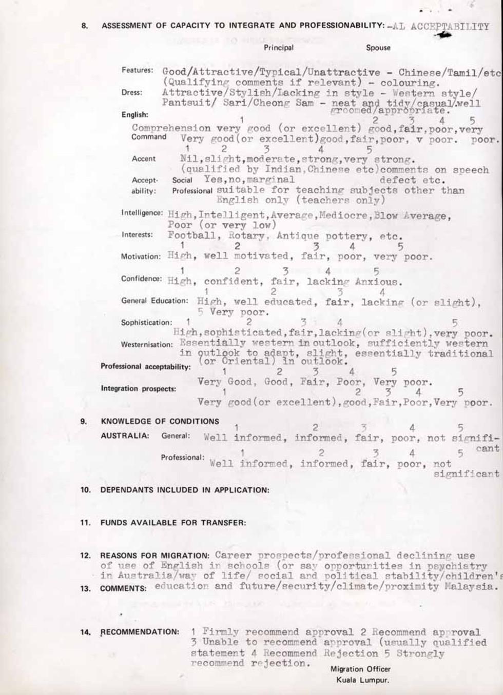 Form used in Kuala Lumpur, Malaysia, with sample content entered