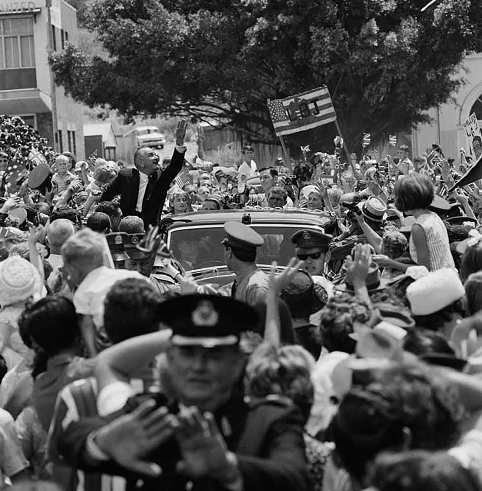 American President Lyndon B Johnson on official visit to Australia.