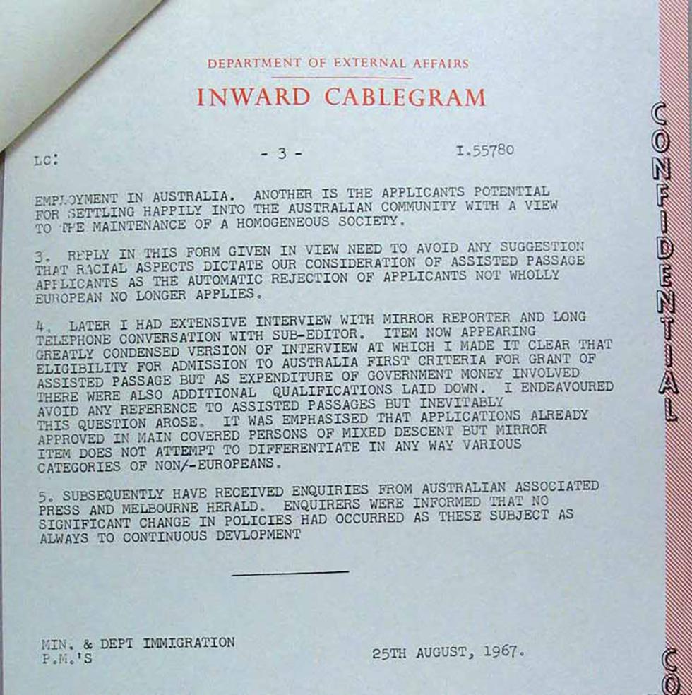 Assisted passage scheme –correspondence from Australian High Commission in London.
