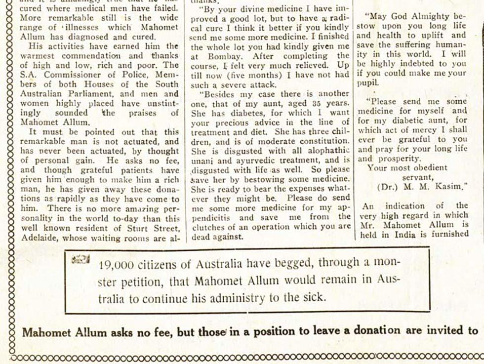 Campaign against deportation of Mahomet Allum - newspaper article with praise for work.