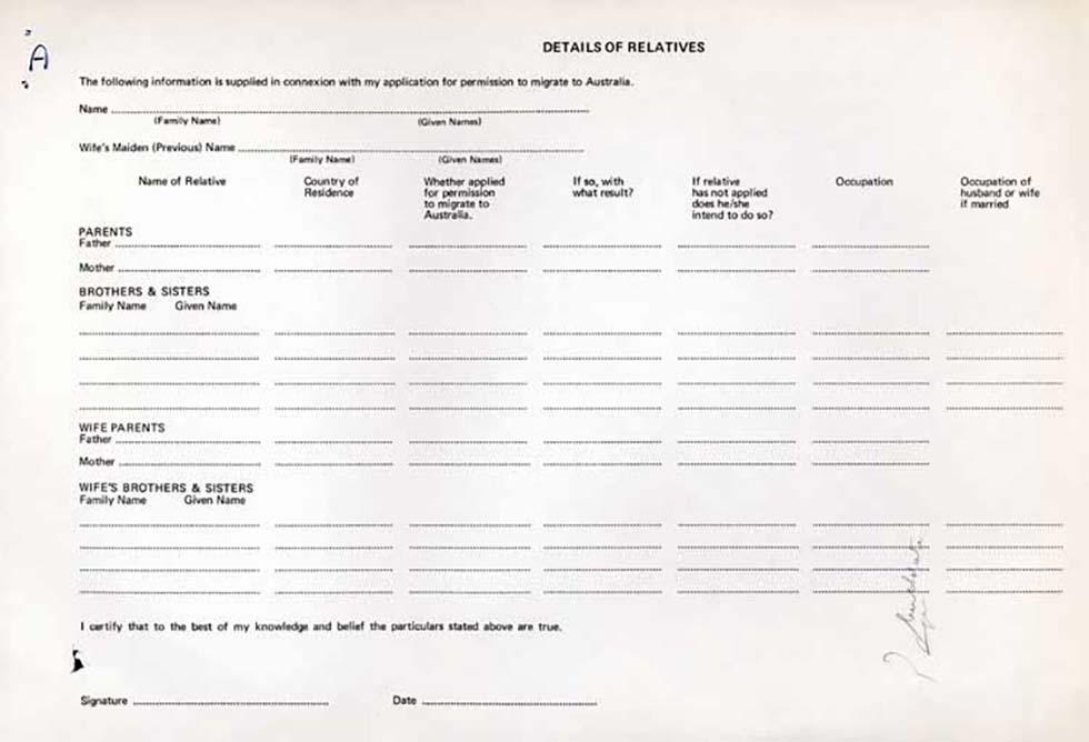 Description of forms and form letters used to process migration applications – for use in Kuala Lumpur.