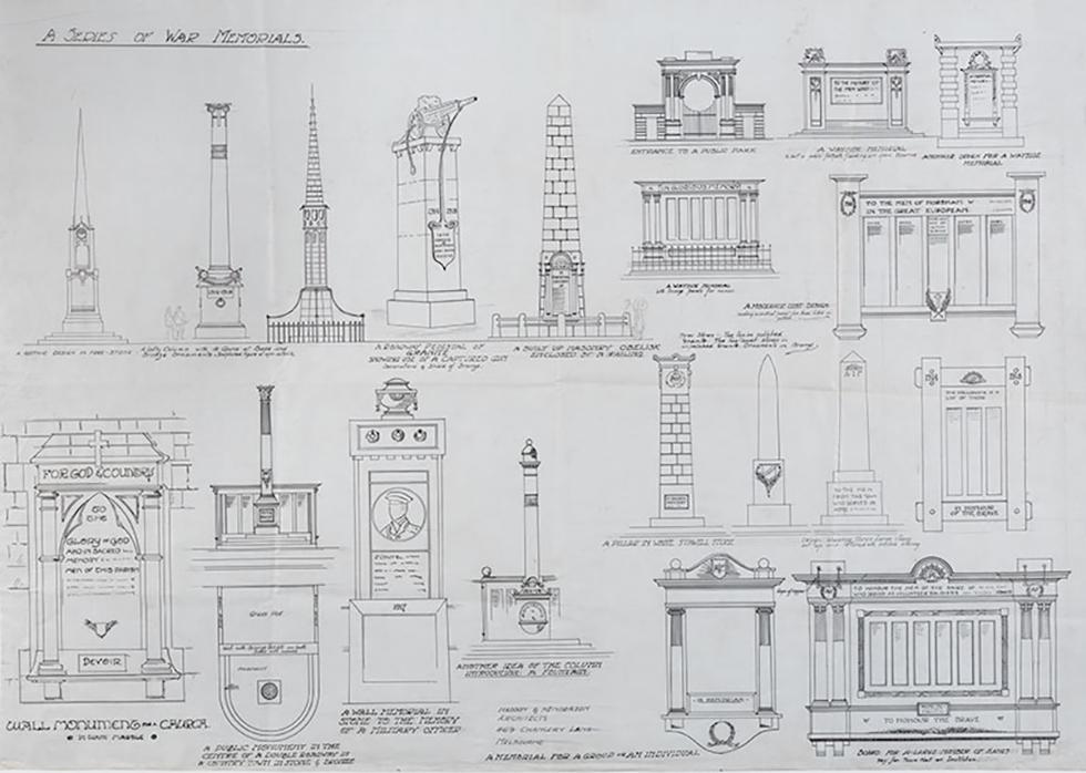 Designs for war memorials - post-World War I.