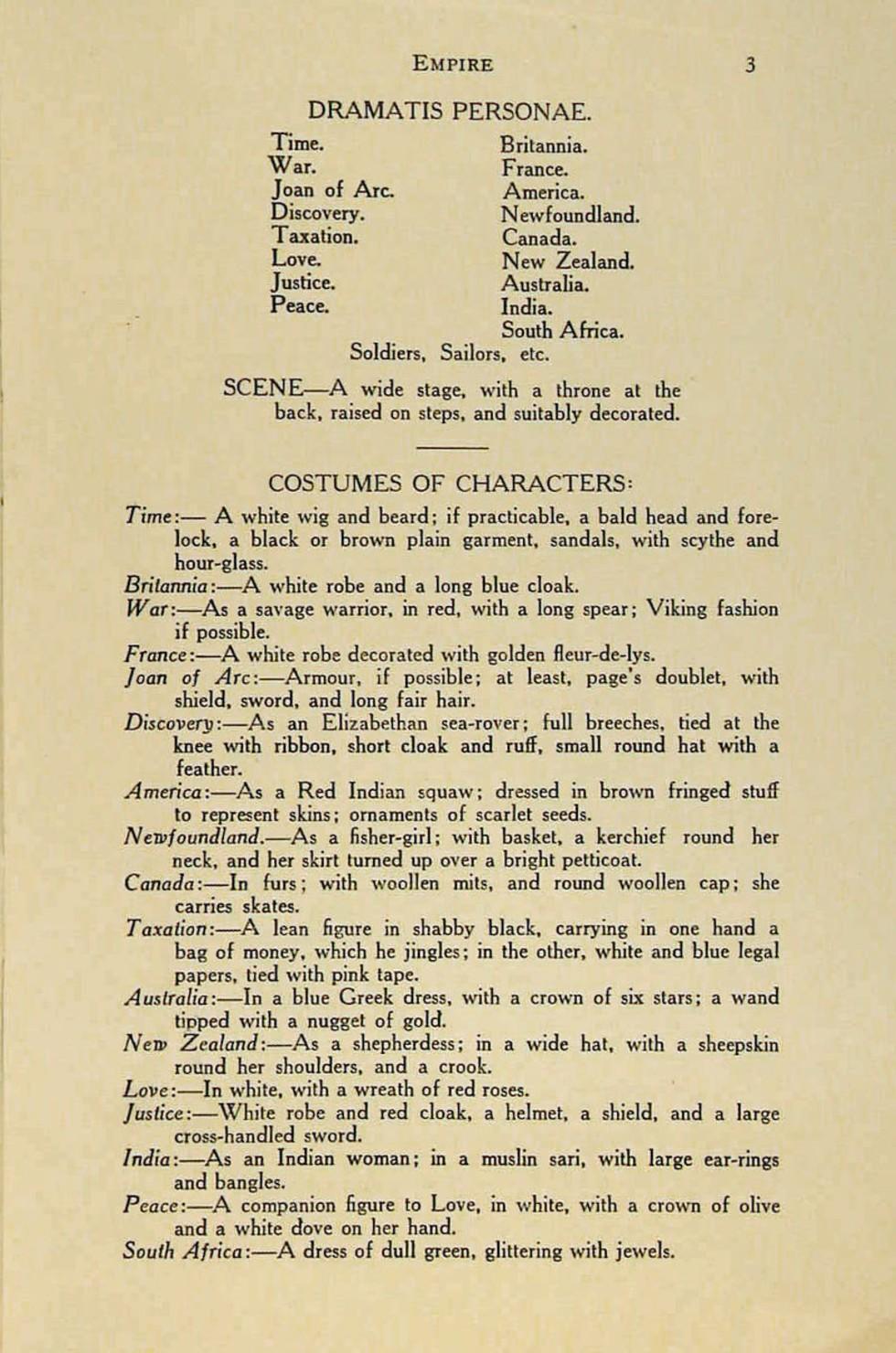 This play manuscript is titled Empire, 'a morality play for children' intended for Empire day commemoration.