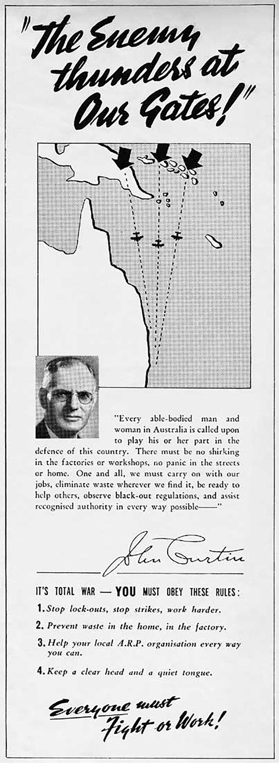 A war propaganda poster describing the responsibilities of Australian citizens.