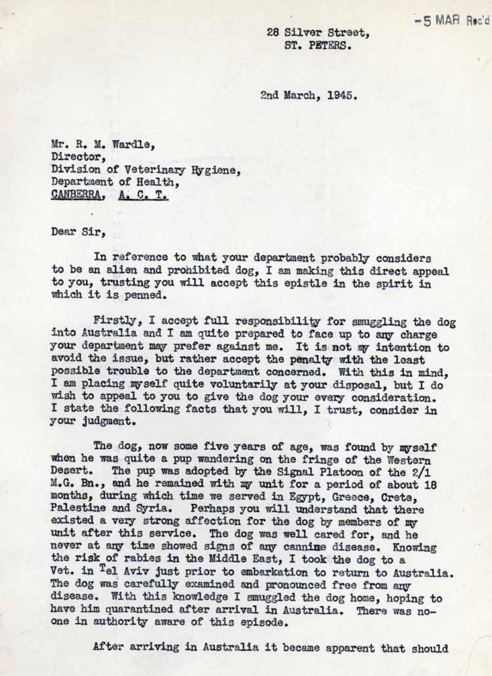 This text is a copy of JB Moody's appeal for dog smuggling.