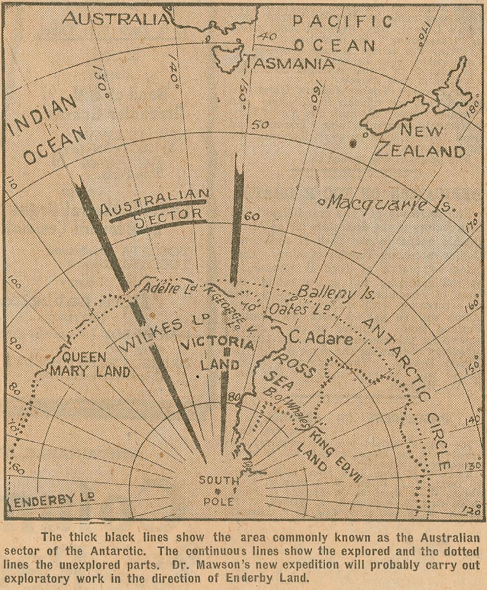 Map showing 'Australian sector' of Antarctica