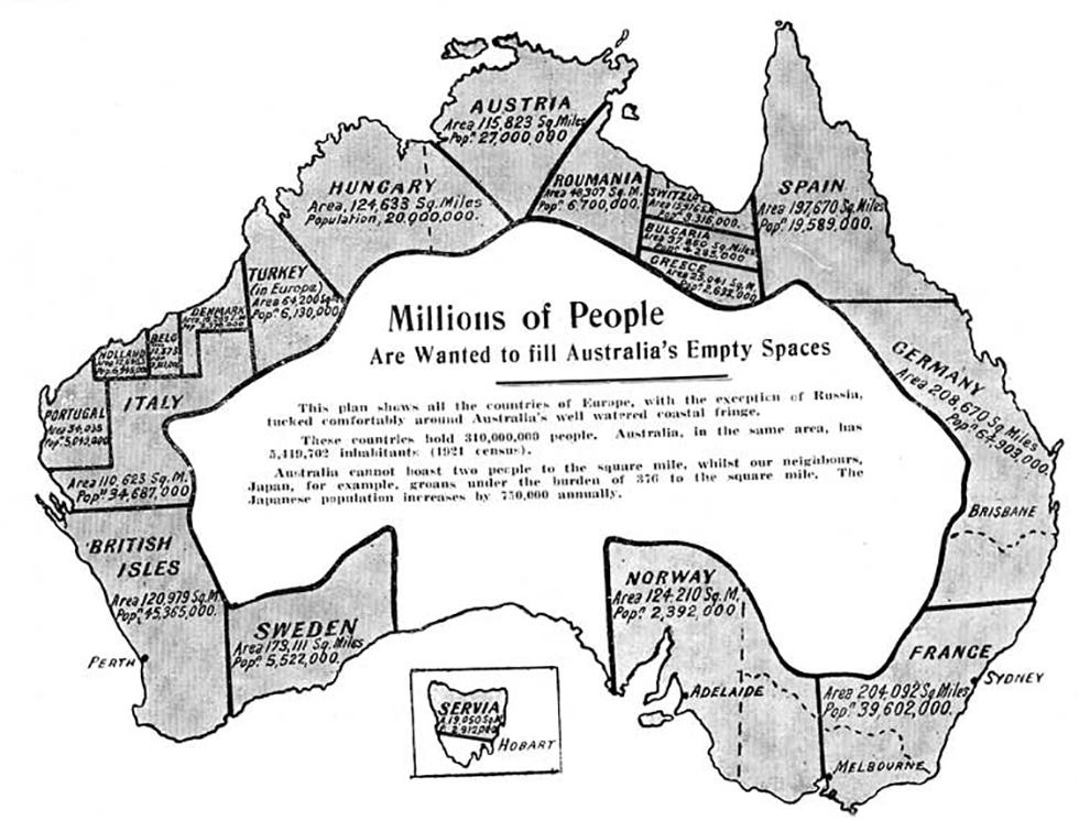 A brochure illustration showing the size of European countries compared to Australia.