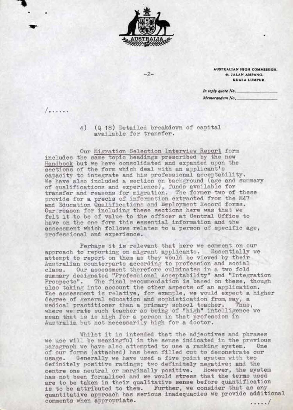 Typed memo to M K Kiddle, page 2.