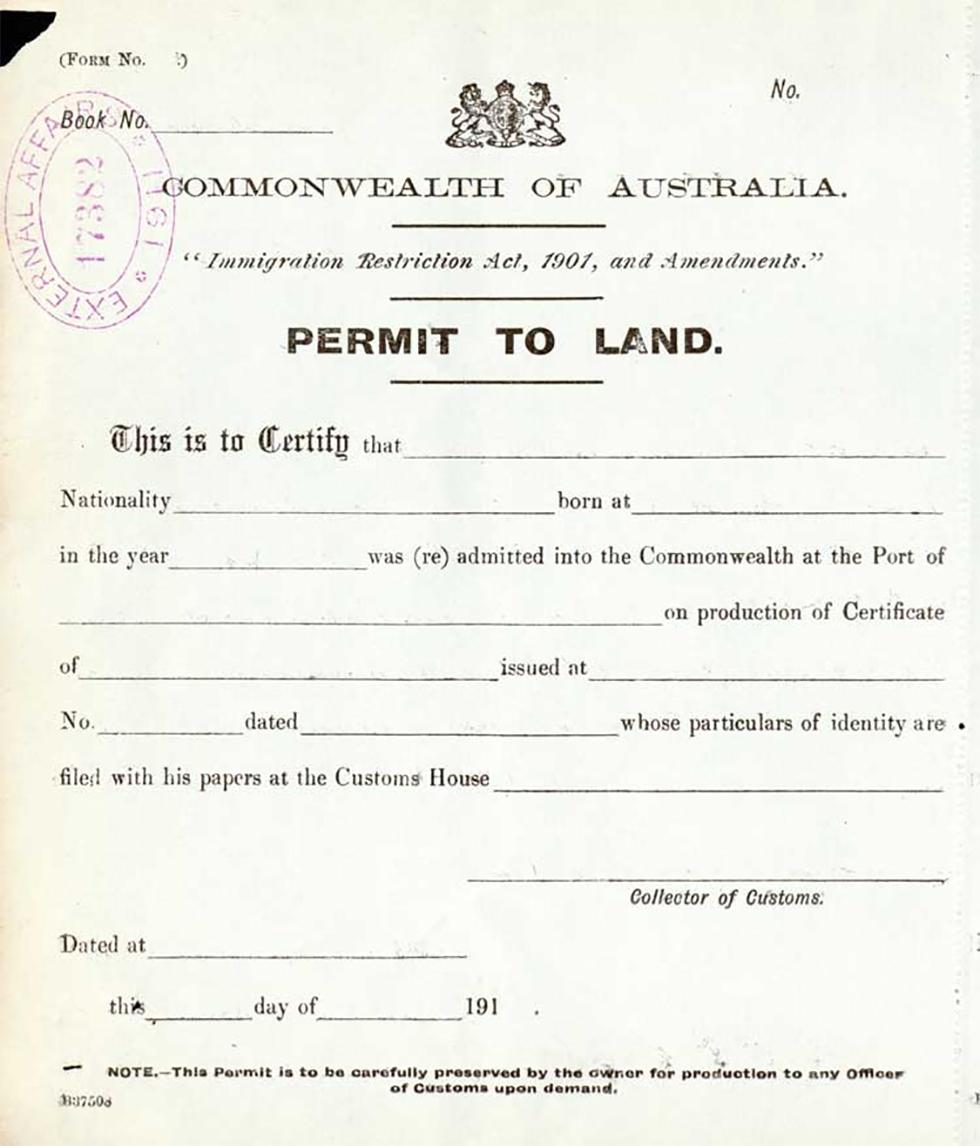 Permit to land immigration form.