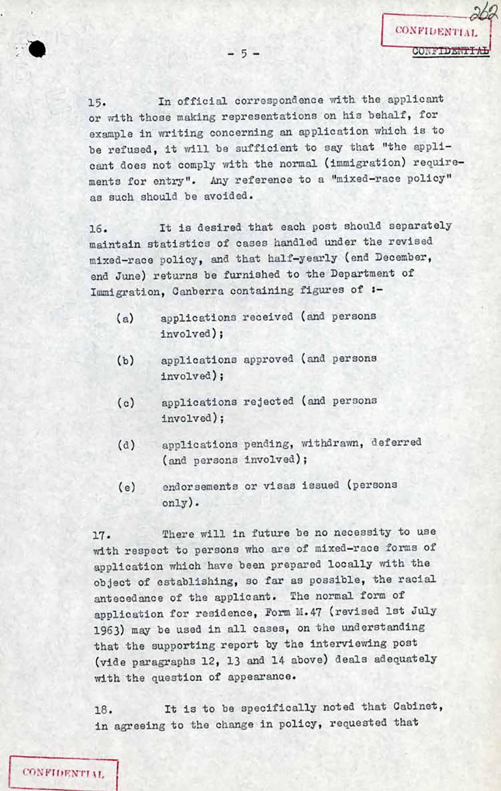 Policy for mixed-race migration applicants - confidential instructions to overseas posts.