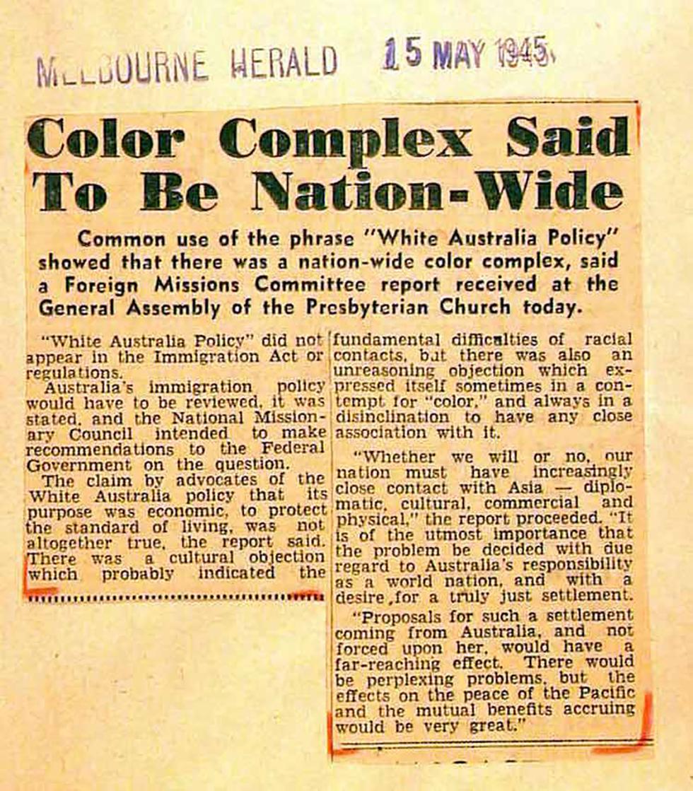 Presbyterian Church opinions on White Australia Policy.