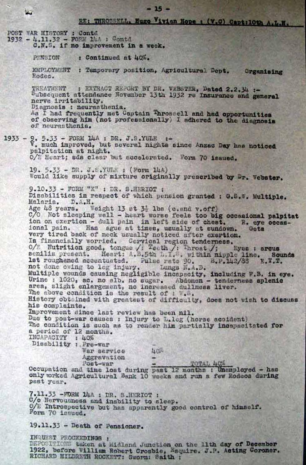 Extracts of medical history presented at an inquest.