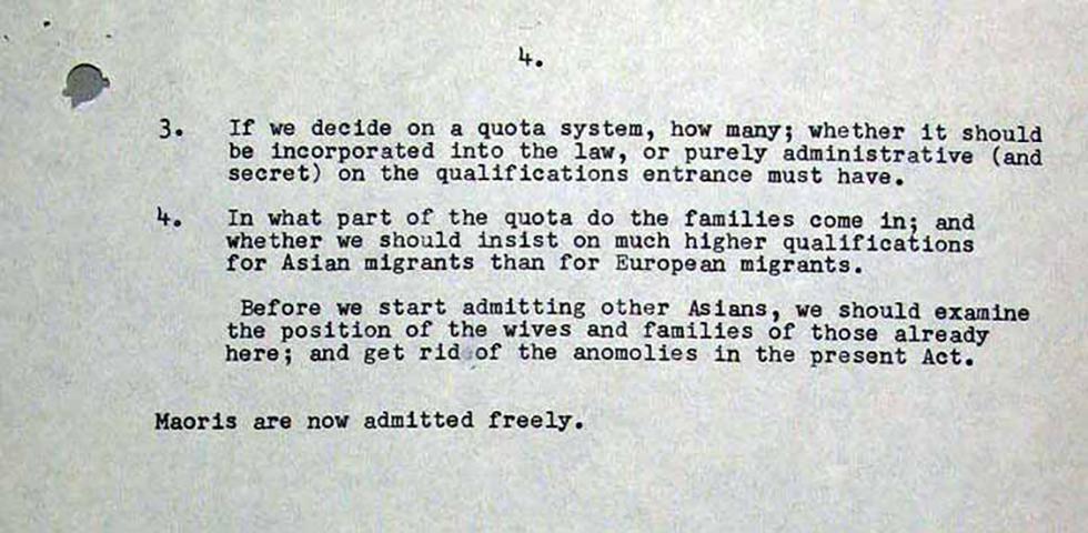 Notes from a talk in 1958 on a quota system for Asian migration.