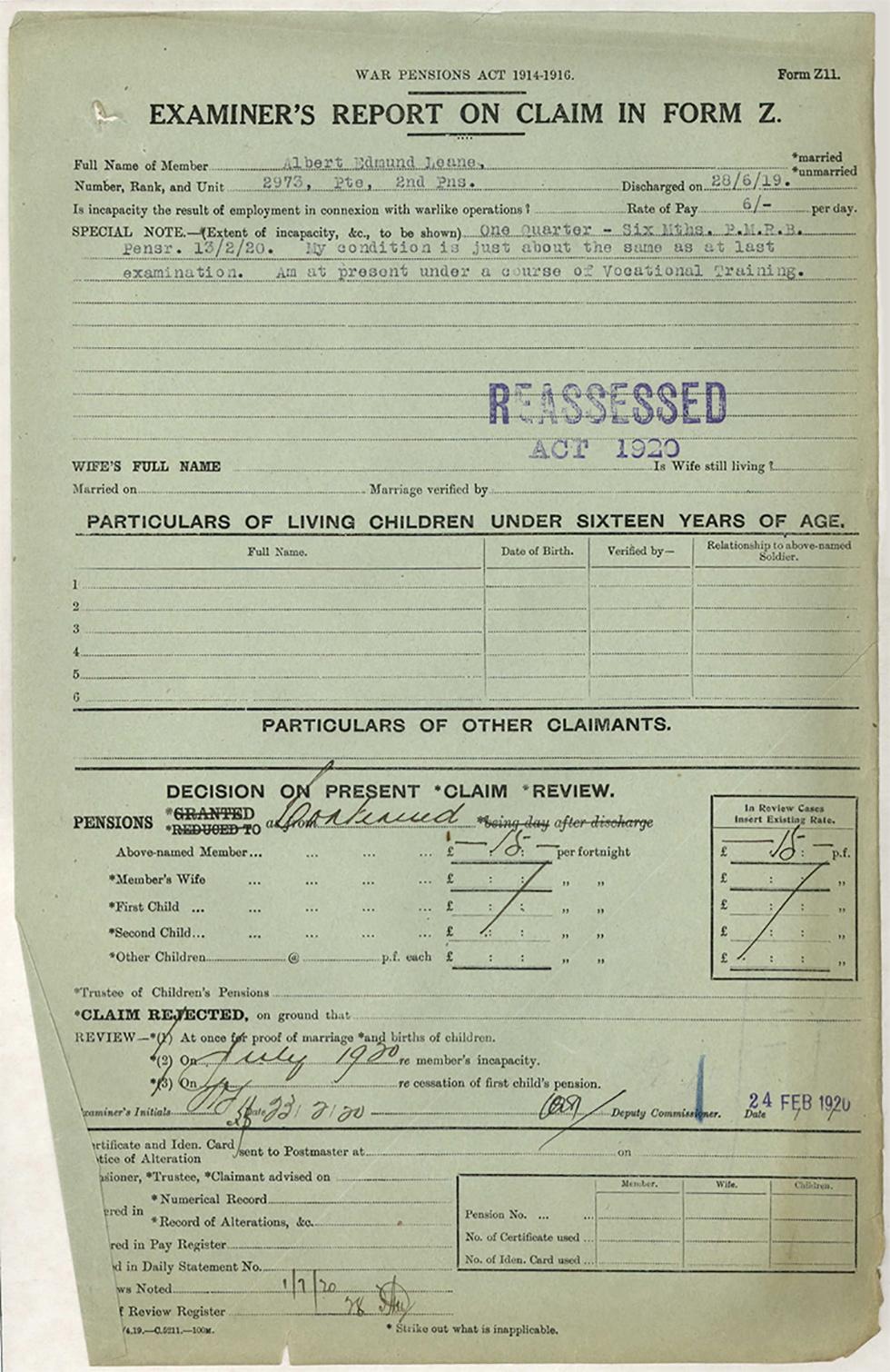 Document regarding Albert Edmund Leane, one of more than 1000 Indigenous servicemen who served during World War I.