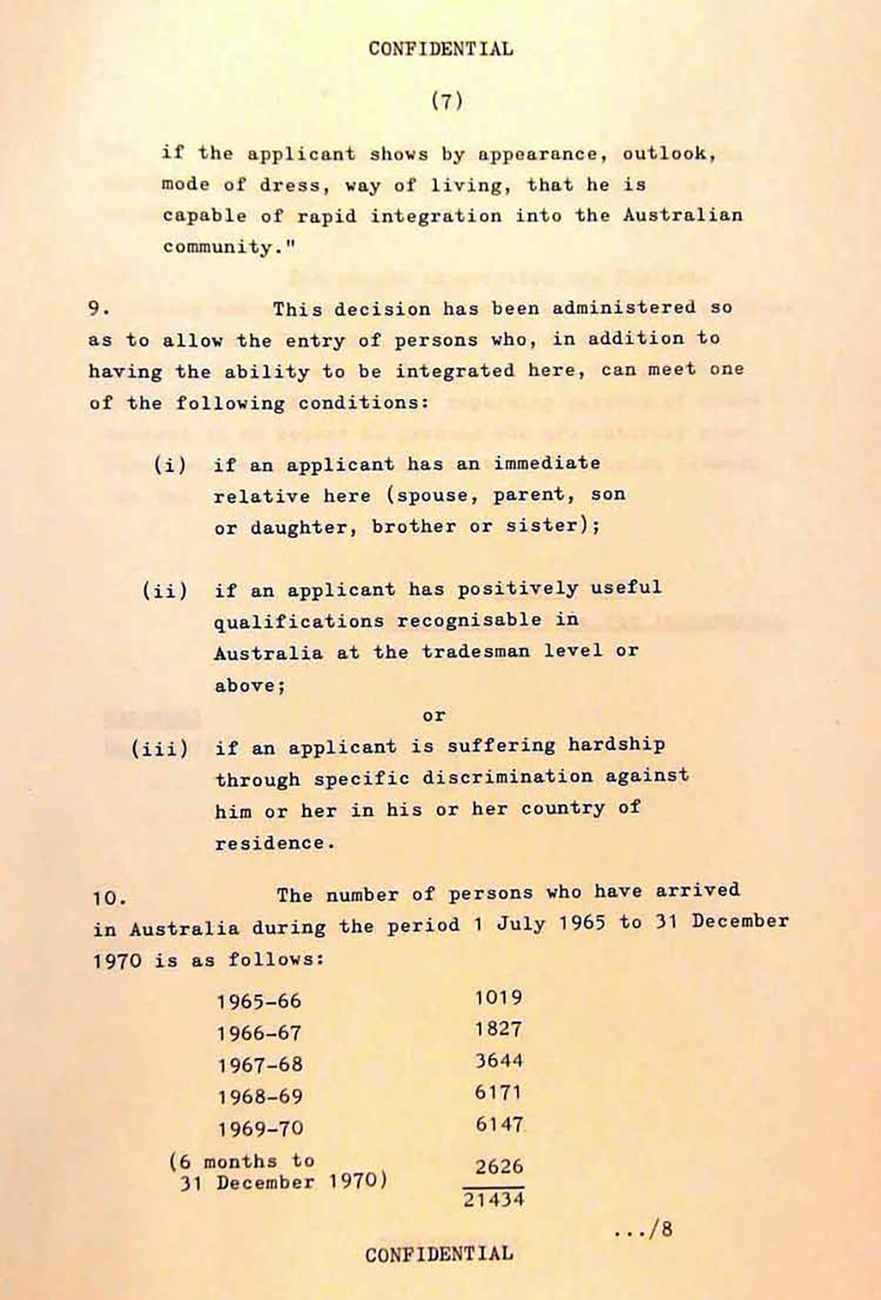 Cabinet submission on immigration to Australia of non-Europeans and persons of partly non-European descent.