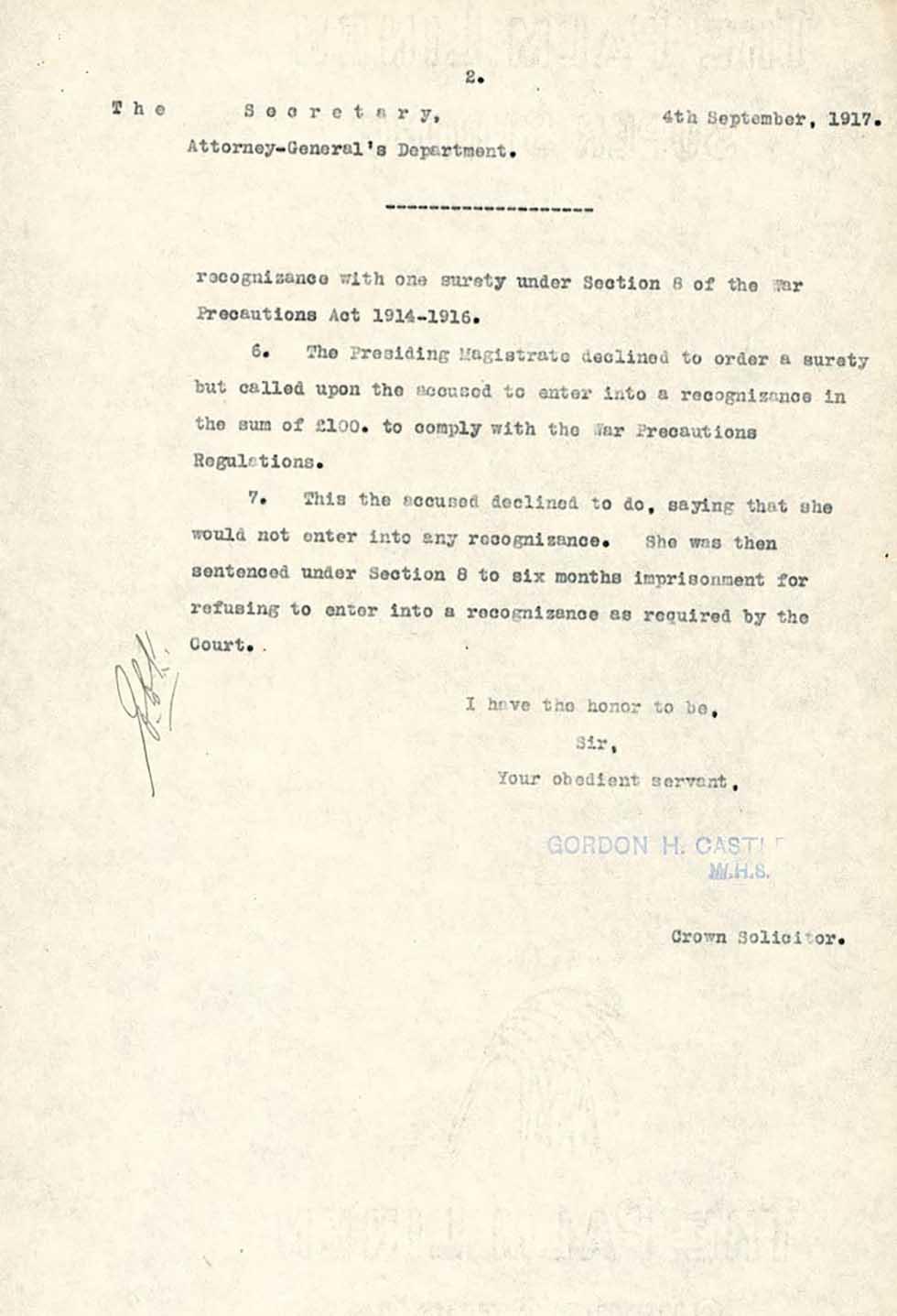 Report on the arrest of suffragette Adela Pankhurst for anti-war protest.