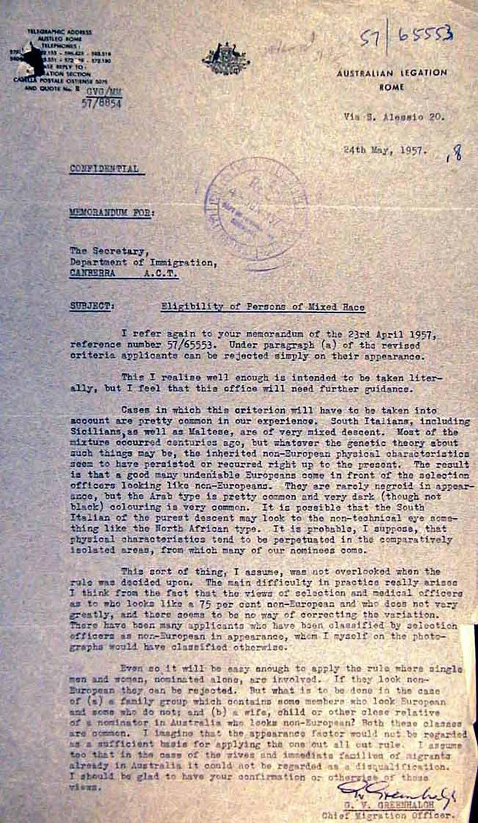 Rules for rejecting mixed-race European migrants based on appearance.