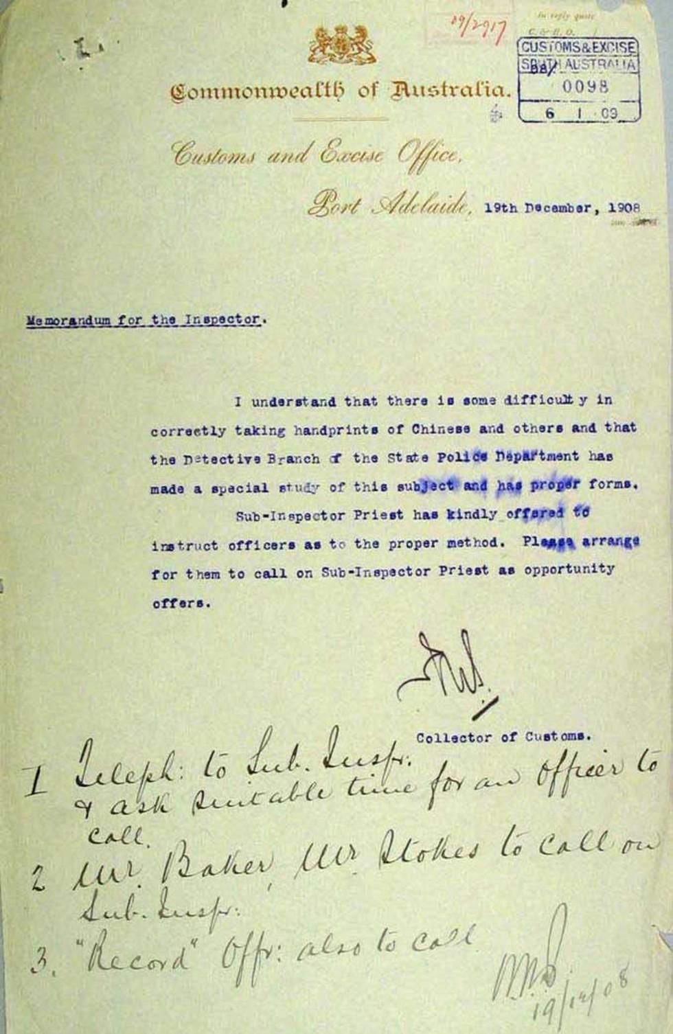 Memorandum for the Inspector